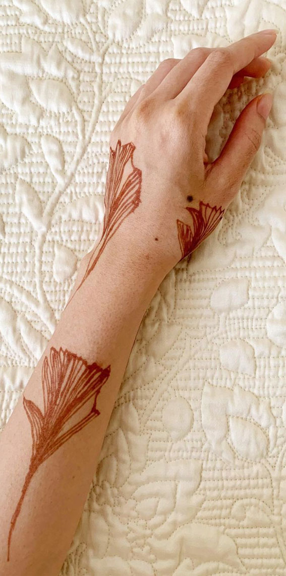 50 Timeless Allure of Henna Designs : Ginkgo Inspired Henna