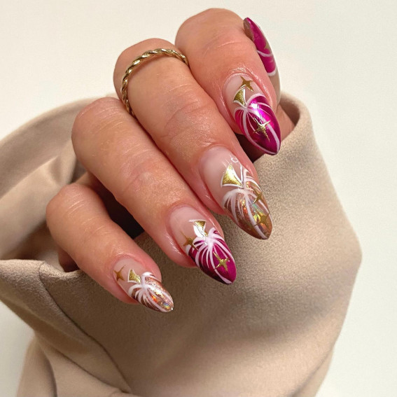 Enchanting Halloween Nail Art Ideas : Foil Pink Pumpkin Tip Nails