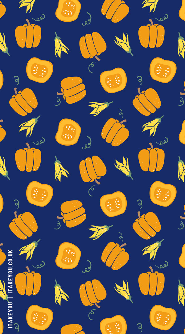20+ Cute Autumn Wallpapers To Brighten Your Devices : Pumpkin Dark Blue Wallpaper