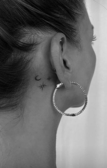 Whispered Ink 40 The Beauty of Ear Tattoos : Crescent Moon & Sparkle ...