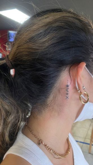 Whispered Ink 40 The Beauty of Ear Tattoos : Moon & Star Behind Ear ...