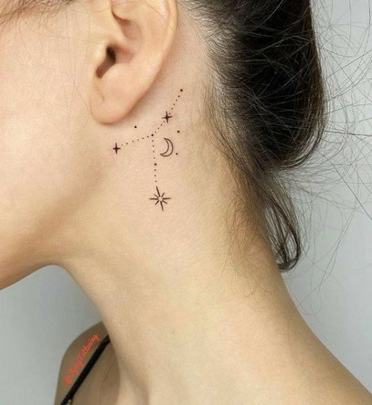 Whispered Ink 40 The Beauty Of Ear Tattoos Cancer Zodiac Star Sign I   Ear Tattoo 20 532x580 