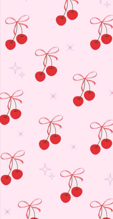 30 Aesthetic Summer Wallpapers For Iphone : Cherries Tied With Bow I 