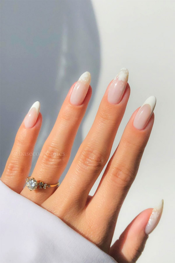 floral lace french tip nails, white floral lace french tip wedding nails