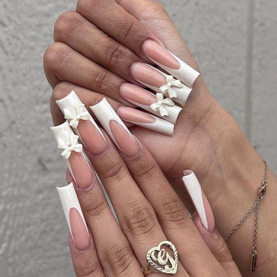 coquette wedding nails, wedding nails french ombre, French tip wedding nails short, French tip wedding nails with glitter, French tip wedding nails simple, nail designs, french tip with color, french manicure, wedding nails, classy wedding nails, french wedding nails, classic french nails with a twist