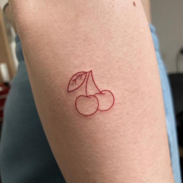 simple cherry tattoo, outline cherry tattoo