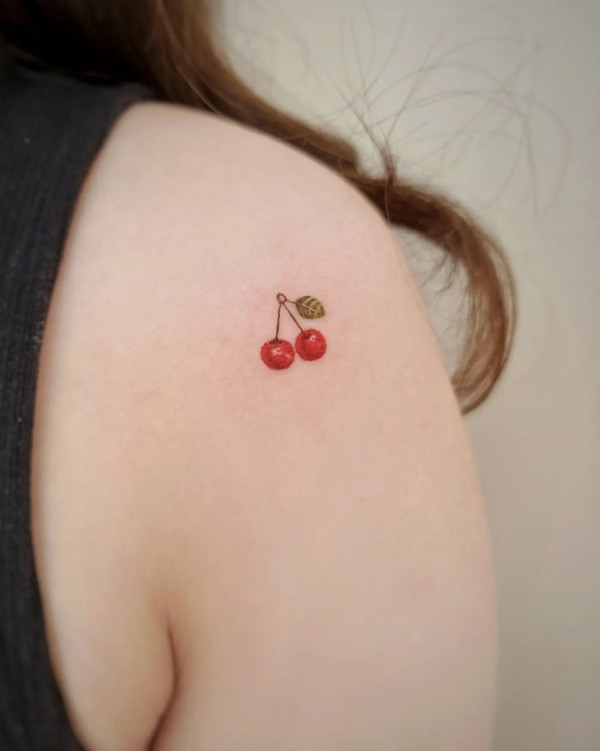 tiny red cherry tattoo, cherry tattoos