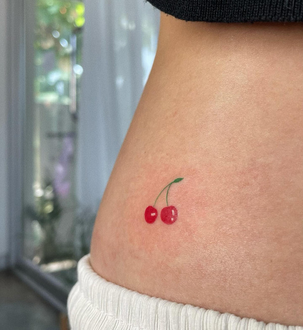 simple cherry tattoo, outline cherry tattoo