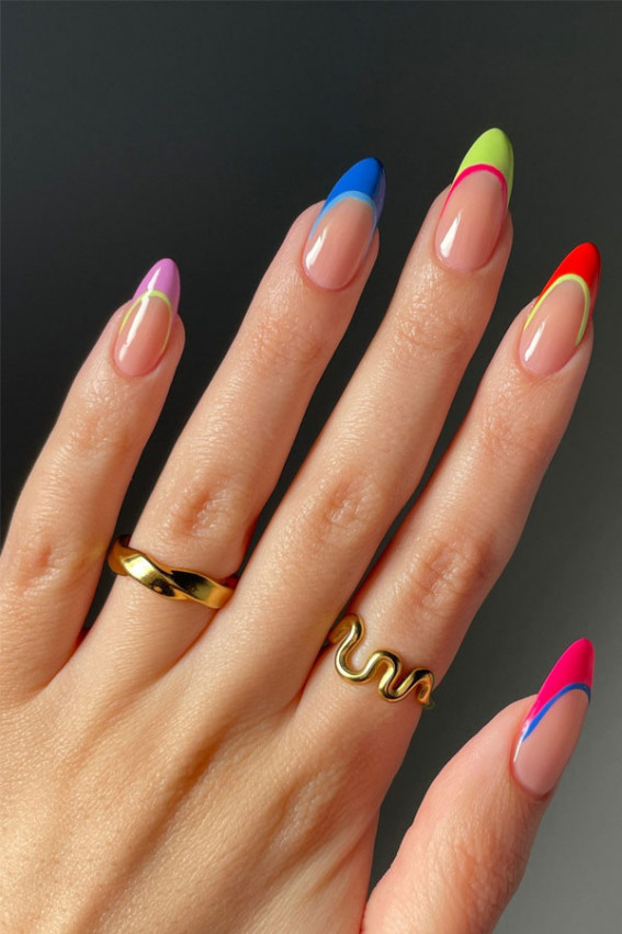 colourful french tip nails, colored french nails, colorful french tips, colorful french nails, colourful french manicure ideas, colourful french tip  manicure, colourful french tip nails, coloured french tips short nails, colored french tips almond, Colourful french manicure simple, coloured french tip acrylic nails, modern french manicure, Colourful french manicure acrylic