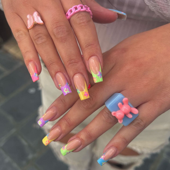 colourful french manicure, colored french nails, colorful french tips, colorful french nails, colourful french manicure ideas, colourful french tip  manicure, colourful french tip nails, coloured french tips short nails, colored french tips almond, Colourful french manicure simple, coloured french tip acrylic nails, modern french manicure, Colourful french manicure acrylic