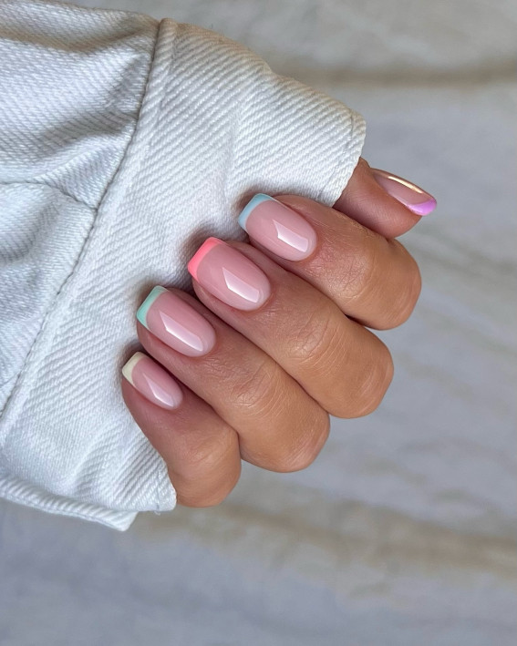 colourful french manicure, colored french nails, colorful french tips, colorful french nails, colourful french manicure ideas, colourful french tip  manicure, colourful french tip nails, coloured french tips short nails, colored french tips almond, Colourful french manicure simple, coloured french tip acrylic nails, modern french manicure, Colourful french manicure acrylic