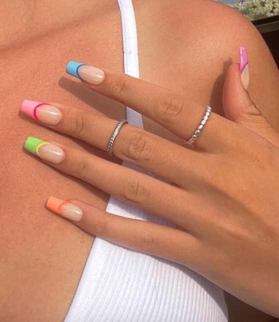 colourful french manicure, colored french nails, colorful french tips, colorful french nails, colourful french manicure ideas, colourful french tip  manicure, colourful french tip nails, coloured french tips short nails, colored french tips almond, Colourful french manicure simple, coloured french tip acrylic nails, modern french manicure, Colourful french manicure acrylic