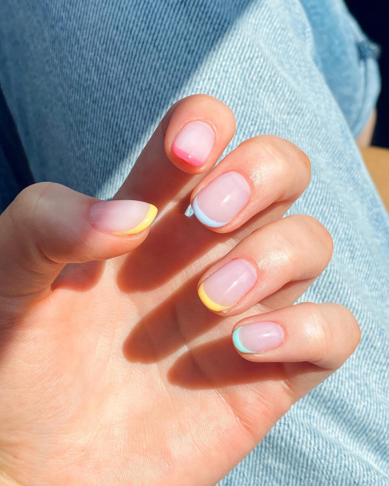 pastel french manicure, colored french nails, colorful french tips, colorful french nails, colourful french manicure ideas, colourful french tip  manicure, colourful french tip nails, coloured french tips short nails, colored french tips almond, Colourful french manicure simple, coloured french tip acrylic nails, modern french manicure, Colourful french manicure acrylic