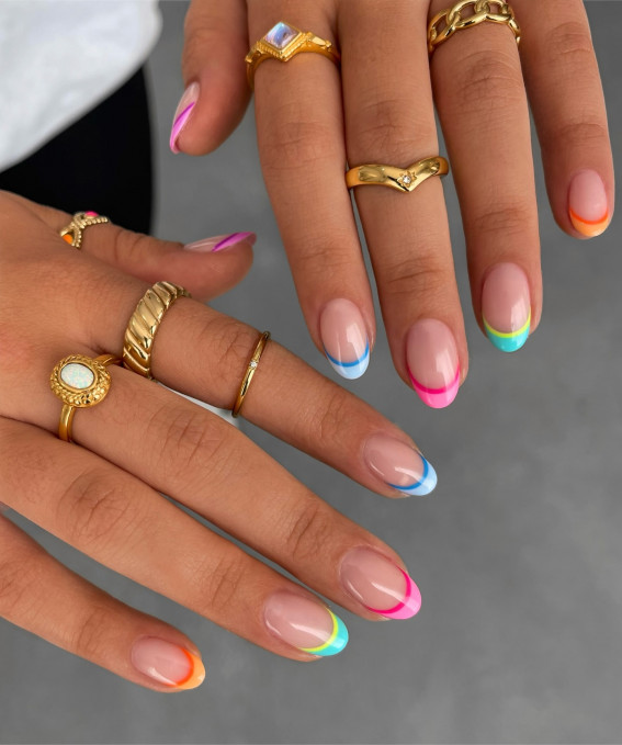 colourful french tip nails, colored french nails, colorful french tips, colorful french nails, colourful french manicure ideas, colourful french tip  manicure, colourful french tip nails, coloured french tips short nails, colored french tips almond, Colourful french manicure simple, coloured french tip acrylic nails, modern french manicure, Colourful french manicure acrylic