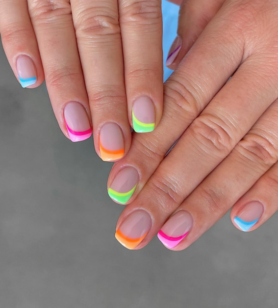 colourful french tip nails, colored french nails, colorful french tips, colorful french nails, colourful french manicure ideas, colourful french tip  manicure, colourful french tip nails, coloured french tips short nails, colored french tips almond, Colourful french manicure simple, coloured french tip acrylic nails, modern french manicure