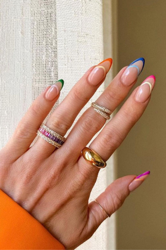 colourful french manicure, colored french nails, colorful french tips, colorful french nails, colourful french manicure ideas, colourful french tip  manicure, colourful french tip nails, coloured french tips short nails, colored french tips almond, Colourful french manicure simple, coloured french tip acrylic nails, modern french manicure, Colourful french manicure acrylic