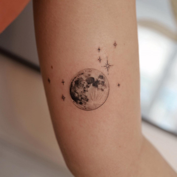 moon and constellation tattoos, arm tattoos