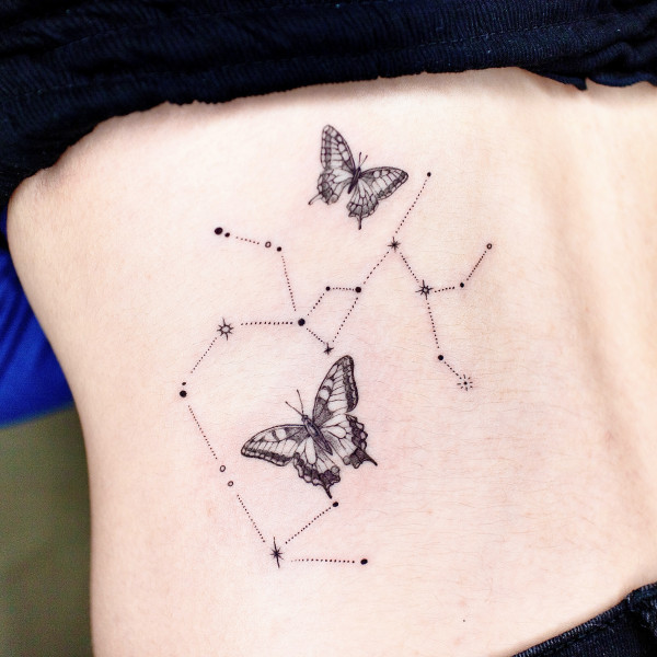 Butterfly & Sagittarius constellation Tattoos