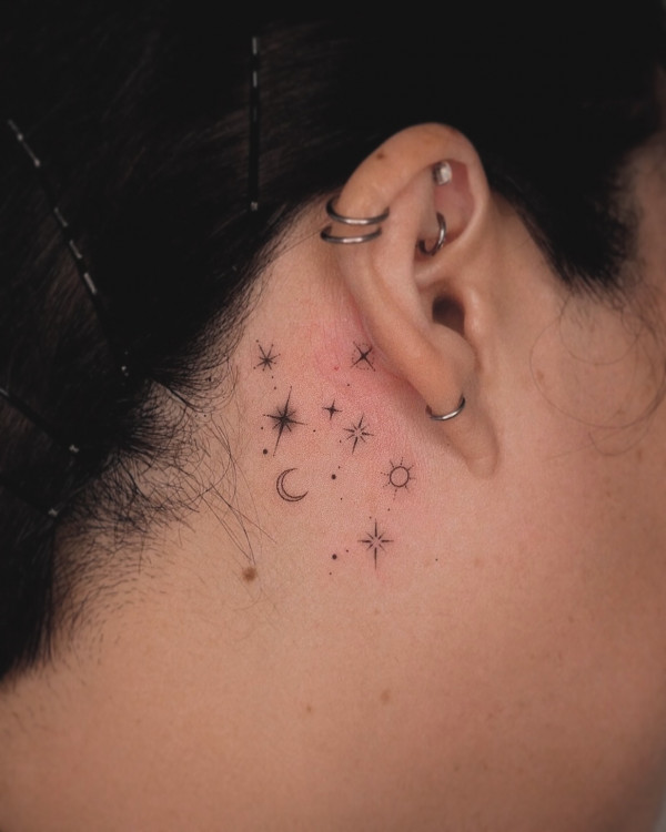 behind ear tattoos, Libra and Sagittarius Constellation Tattoos