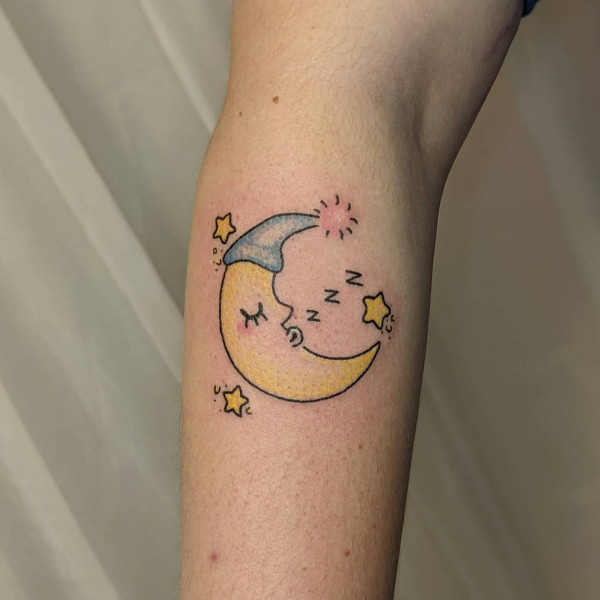 dreamy moon tattoo, cute moon tattoo, cute crescent moon tattoo