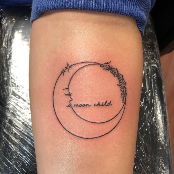 moon child tattoo, crescent moon tattoo