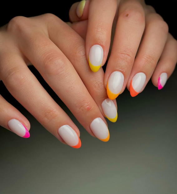 multi-colored french tip nails, bright color tip nails