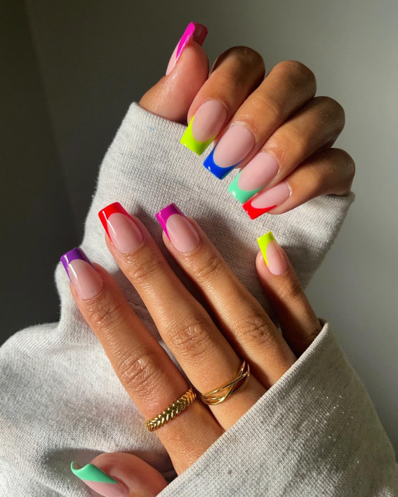 different-coloured French Tip Nails