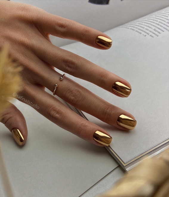 metallic gold nails, short gold nails, gold short nails, elegant nail designs, simple elegant nails