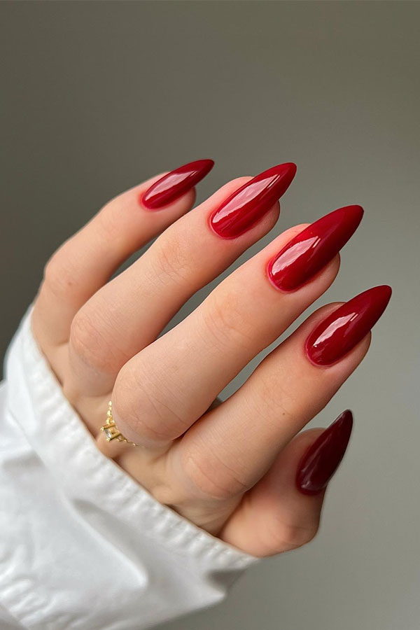 classy red nails, classic red nails, elegant red nails, red nails almond