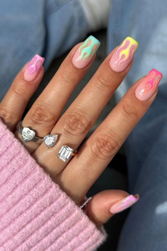 french tip nails with color, Simple french tip nails with color, french tip nails, Short french tip nails with color, french tip nail designs, colored french tip nails square, modern french manicure, pink french tip nails