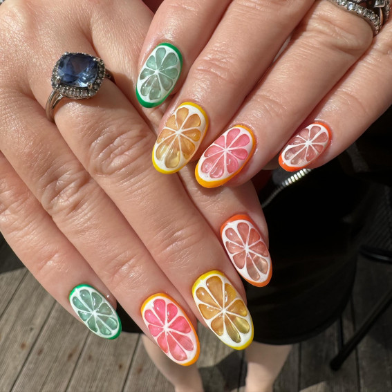 citrus nails, fruit-inspired nail art, fruit nail designs, summer nails, summer nail art, summer nail designs