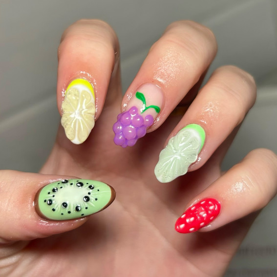 3d fruit nail art, citrus nails, fruit-inspired nail art, fruit nail designs, summer nails, summer nail art, summer nail designs