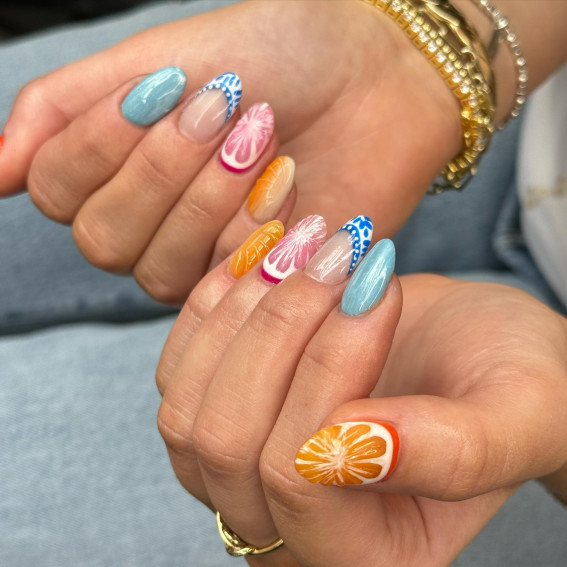 3D juicy nail art, citrus nails, fruit-inspired nail art, fruit nail designs, summer nails, summer nail art, summer nail designs