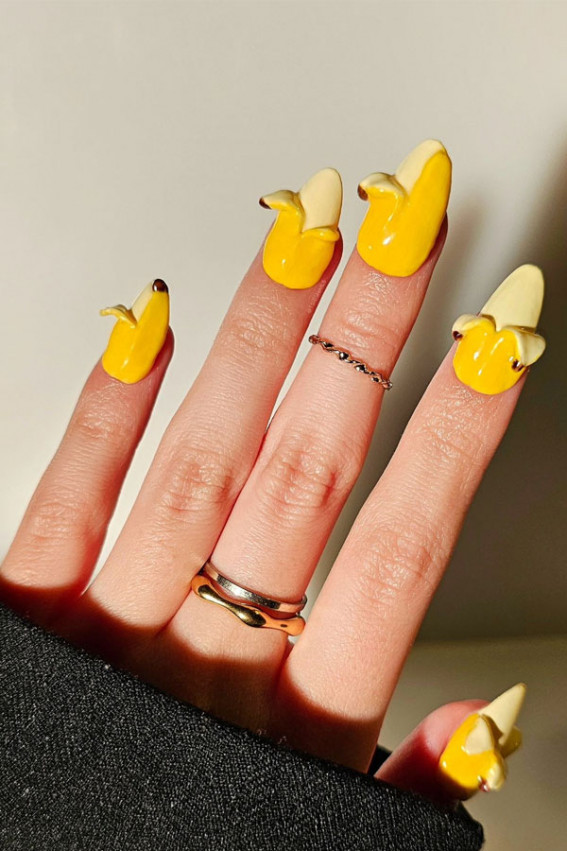 fruit-inspired nail art, fruit nails, banana nails