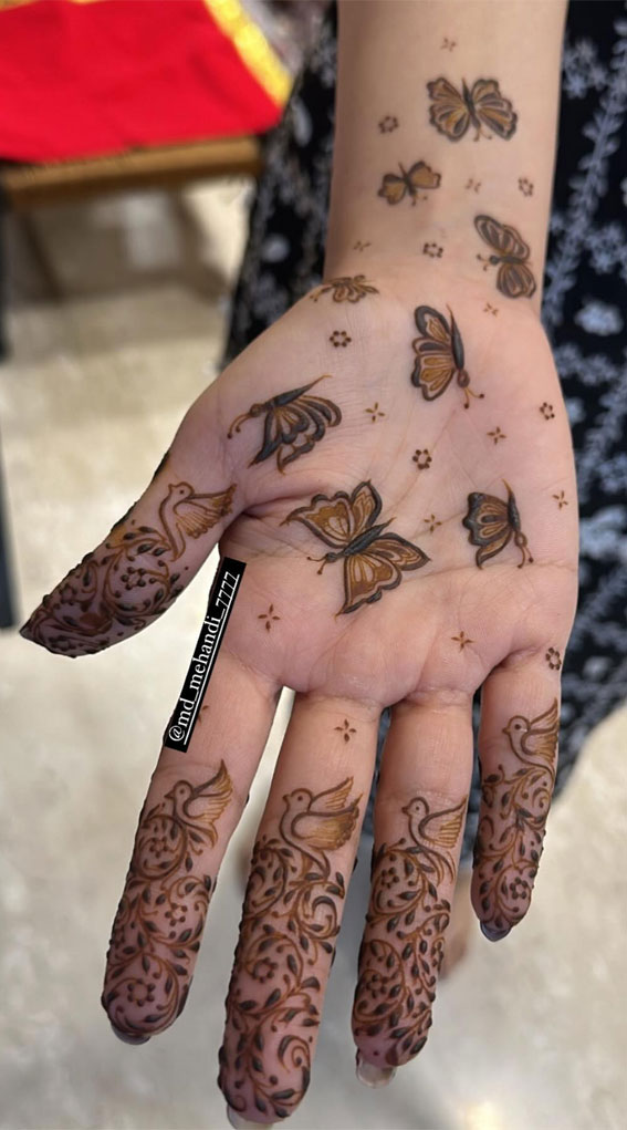 Butterfly and Bird Henna Design : Garden Inspired Trendy Henna Designs