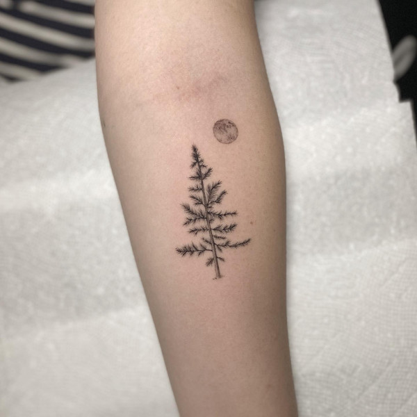 moon and pine tree tattoos, meaningful tattoos