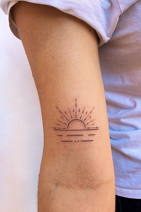wave and sun tattoo, tattoo designs, minimalist tattoo designs