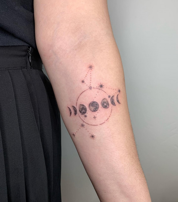moon phase and constellation tattoos, constellation and moon phase tattoo designs