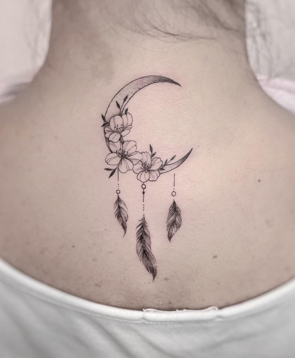 moon and flower tattoo designs, moon tattoo designs
