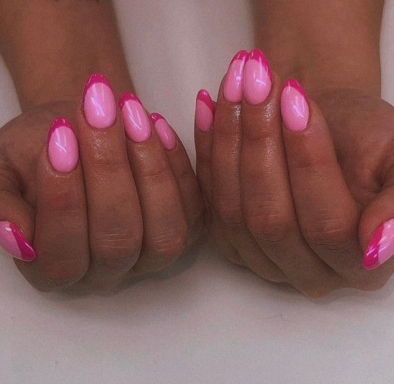 pink on oink french tips, pink on pink nails, pink french tip nails, french tip nails pink, pink french tip nails long, french tip nails color, pink french tip nails medium length, light pink french tip nails