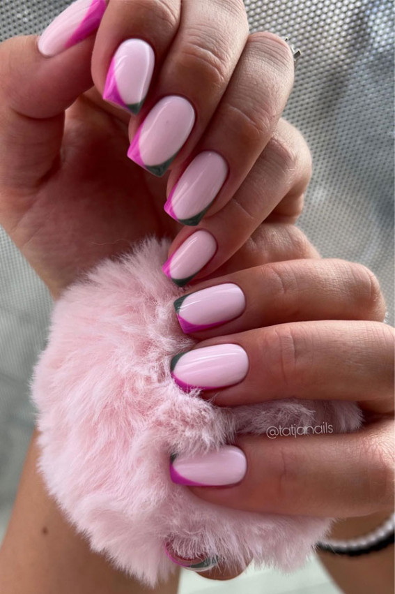 pink and grey french tip nails, pink french tip nails