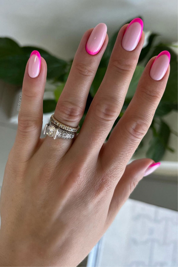 reverse pink french tip nails, pink french tip nails, french tip nails pink, pink french tip nails long, french tip nails color, pink french tip nails medium length, light pink french tip nails