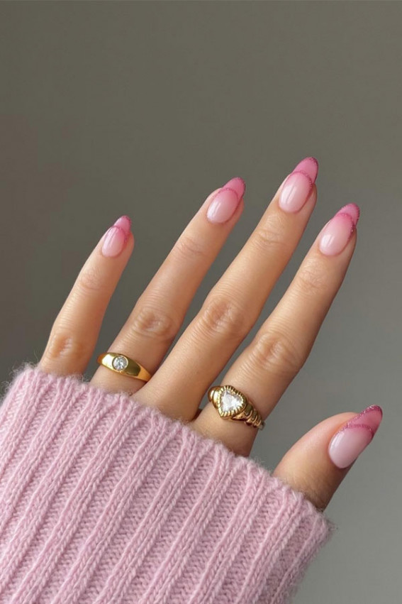 pink french tip nails, ombre pink tip nails