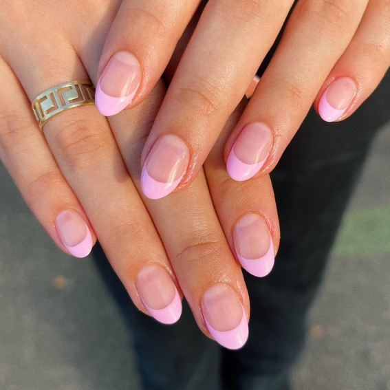 baby pink french tip nails, pink french tip short nails