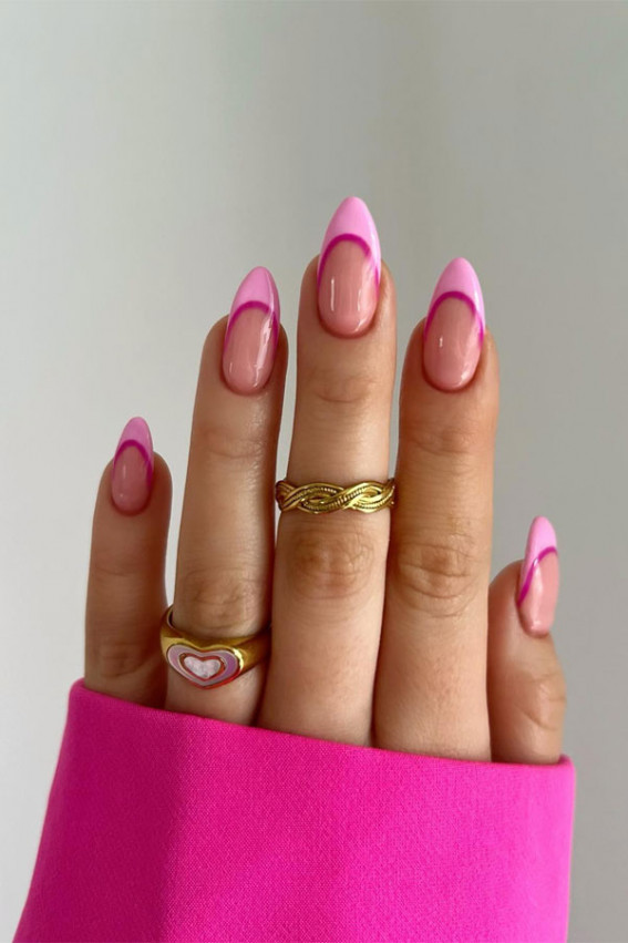 double french tip nails, pink french tip nails