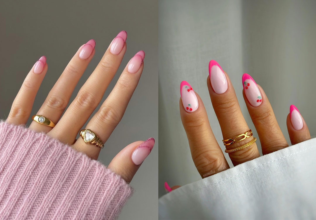 pink french tip nails, baby pink french tips, pink french tip nails, pin french tip nails with cherry, double french tip nails, pink french tip nails, pink french manicure