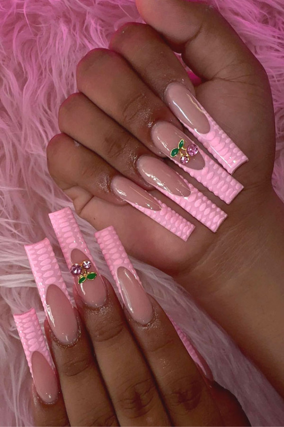 baby pink french tip nails, pink croc print tip nails, pink croc print french tip nails, pink french tip nails