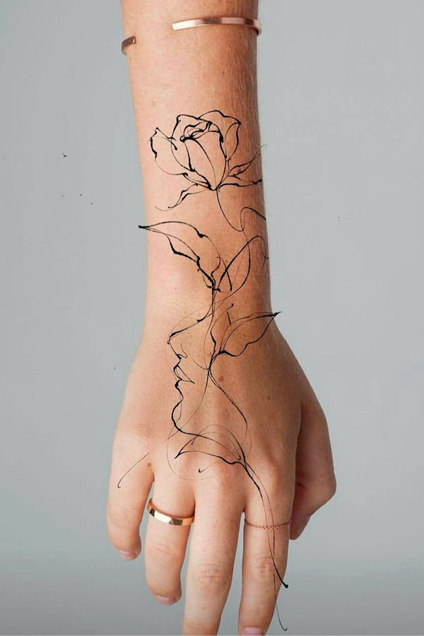 abstract rose tattoo, minimalist fine line rose tattoo, rose tattoo, rose tattoo designs, rose tattoo color, rose tattoos