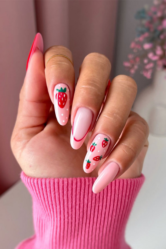 strawberry nails, strawberry nail designs, strawberry nail art