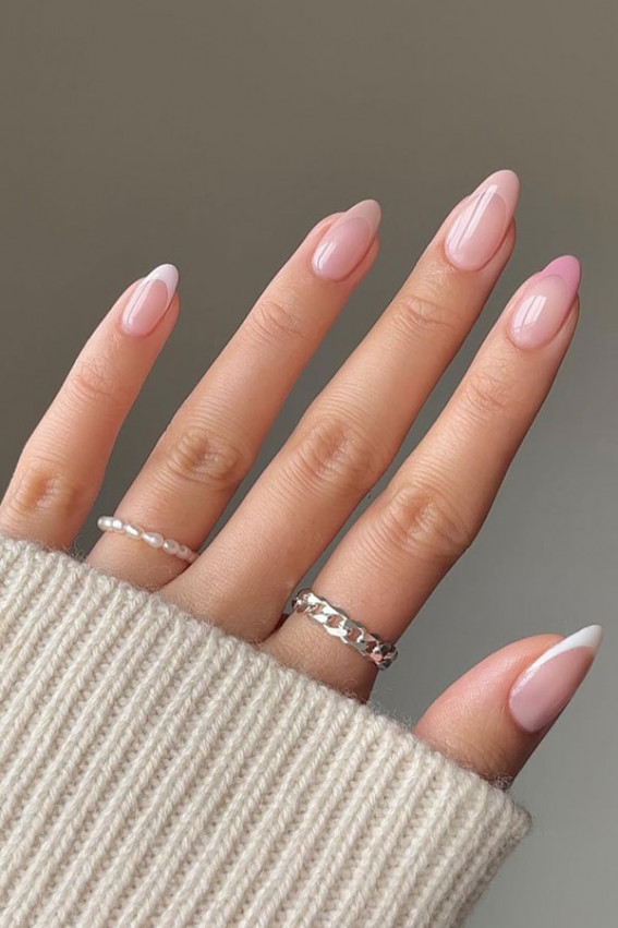 colored french tip nails, Subtle nails designs, Subtle nails short, Subtle nails with glitter, Subtle nails simple, subtle nails for work, subtle nail designs 2024, subtle classy nails, natural nails acrylic, pink nails subtle, elegant subtle nail designs